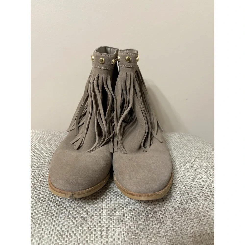 MICHAEL MICHAEL KORS Billy Fringed‎ Ankle Boot Studded Suede Bootie Neutral 7